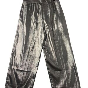 Banana Republic Pleated Wide Leg Metallic Silver High Rise Trousers Pants 12